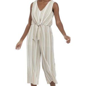 LUXOLOGY TIE FRONT CROP JUMPSUIT